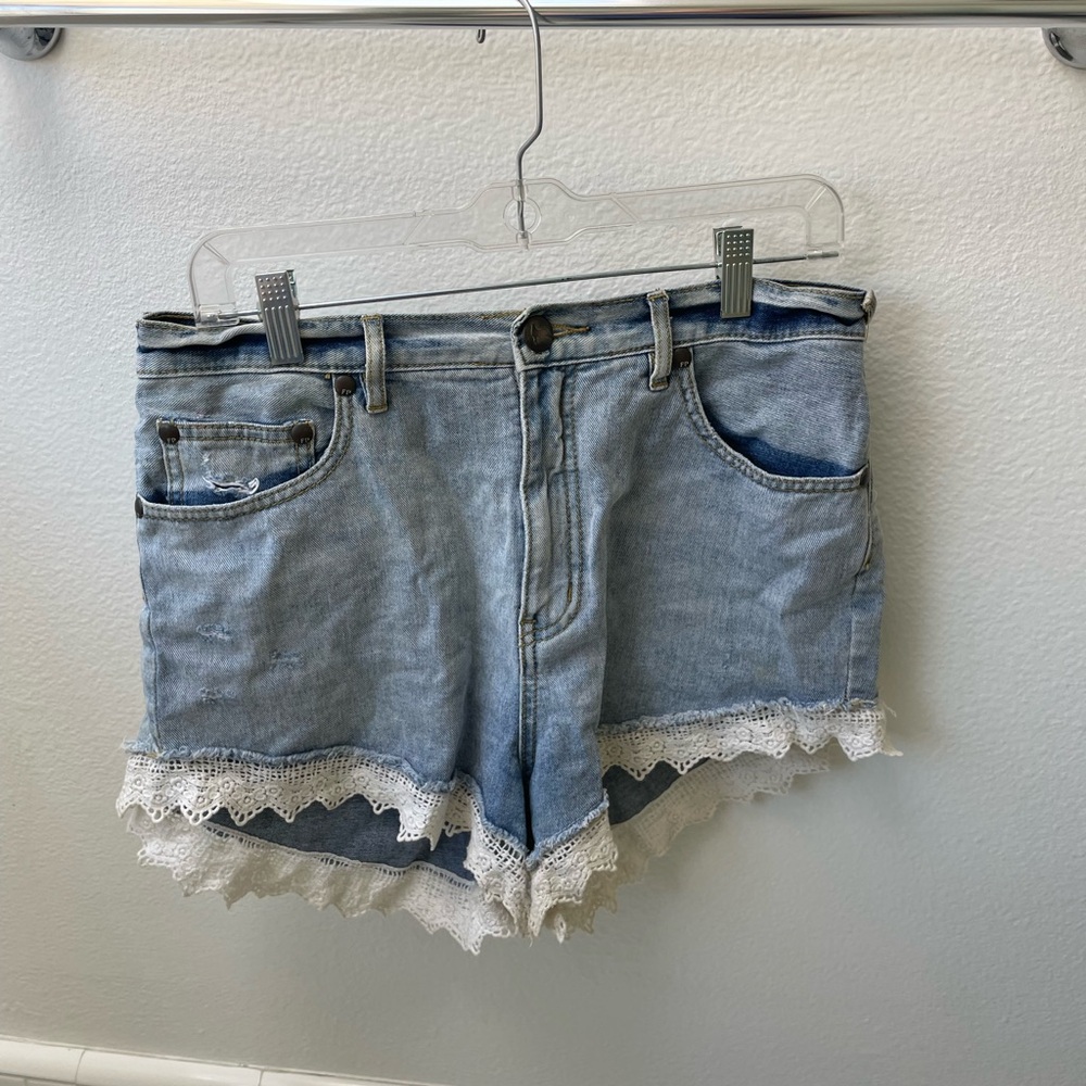 Women's Denim Lace Trim Shorts
